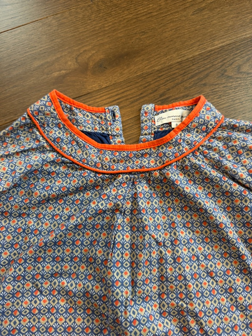 Bleu Comme Gris Girls Long Sleeve Dress with Orange Trim Size 8 - C36-023 - Picture 4 of 10